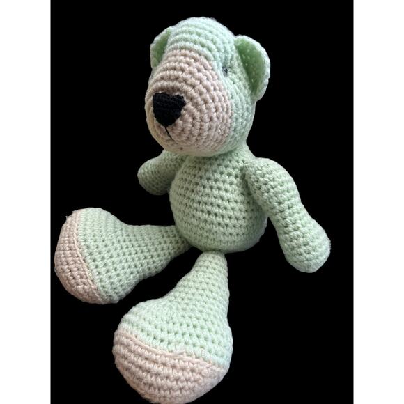 Handmade Crocheted Light Green and Brown Teddy Bear - Picture 6 of 8